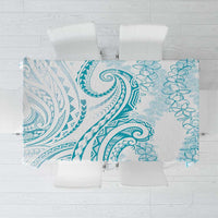Polynesia Plumeria Lei Tablecloth White Turquoise Curves Motif