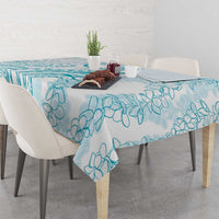 Polynesia Plumeria Lei Tablecloth White Turquoise Curves Motif