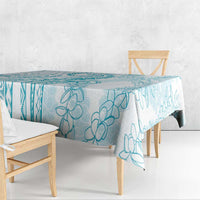 Polynesia Plumeria Lei Tablecloth White Turquoise Curves Motif