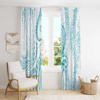 Polynesia Plumeria Lei Window Curtain White Turquoise Curves Motif