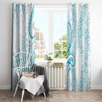 Polynesia Plumeria Lei Window Curtain White Turquoise Curves Motif
