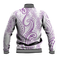 Polynesia Plumeria Lei Baseball Jacket White Violet Curves Motif