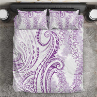 Polynesia Plumeria Lei Bedding Set White Violet Curves Motif