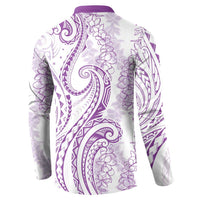 Polynesia Plumeria Lei Button Sweatshirt White Violet Curves Motif
