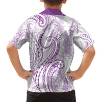 Polynesia Plumeria Lei Family Matching Summer Maxi Dress and Hawaiian Shirt White Violet Curves Motif LT7 - Polynesian Pride