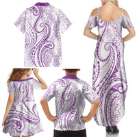 Polynesia Plumeria Lei Family Matching Summer Maxi Dress and Hawaiian Shirt White Violet Curves Motif LT7 - Polynesian Pride