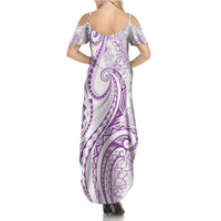 Polynesia Plumeria Lei Family Matching Summer Maxi Dress and Hawaiian Shirt White Violet Curves Motif LT7 - Polynesian Pride