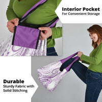 Polynesia Plumeria Lei Grocery Bag White Violet Curves Motif