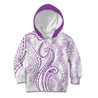 Polynesia Plumeria Lei Kid Hoodie White Violet Curves Motif