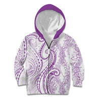 Polynesia Plumeria Lei Kid Hoodie White Violet Curves Motif