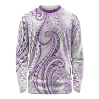 Polynesia Plumeria Lei Long Sleeve Shirt White Violet Curves Motif