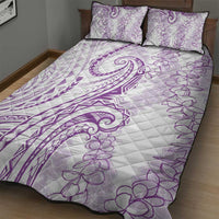 Polynesia Plumeria Lei Quilt Bed Set White Violet Curves Motif