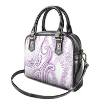 Polynesia Plumeria Lei Shoulder Handbag White Violet Curves Motif