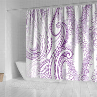 Polynesia Plumeria Lei Shower Curtain White Violet Curves Motif