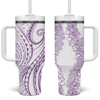 Polynesia Plumeria Lei Tumbler With Handle White Violet Curves Motif