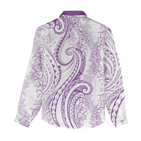 Polynesia Plumeria Lei Women Casual Shirt White Violet Curves Motif