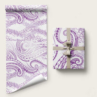 Polynesia Plumeria Lei Wrapping Paper White Violet Curves Motif