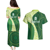 Fiji Ballantine Memorial High School Personalised Couples Matching Puletasi and Hawaiian Shirt Masi Tapa Mix Plumeria