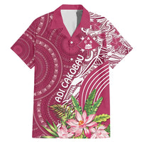 Fiji Adi Cakobau School Personalised Family Matching Mermaid Dress and Hawaiian Shirt Masi Tapa Mix Plumeria LT7 Dad's Shirt - Short Sleeve Maroon - Polynesian Pride