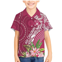 Fiji Adi Cakobau School Personalised Family Matching Mermaid Dress and Hawaiian Shirt Masi Tapa Mix Plumeria LT7 Son's Shirt Maroon - Polynesian Pride