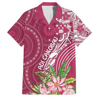 Fiji Adi Cakobau School Personalised Family Matching Puletasi and Hawaiian Shirt Masi Tapa Mix Plumeria LT7 Dad's Shirt - Short Sleeve Maroon - Polynesian Pride
