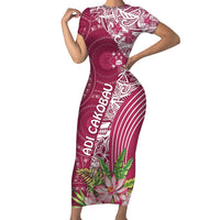 Fiji Adi Cakobau School Personalised Family Matching Short Sleeve Bodycon Dress and Hawaiian Shirt Masi Tapa Mix Plumeria LT7 Mom's Dress Maroon - Polynesian Pride