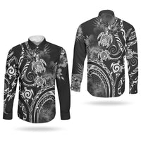 Aloha Hawaii Turtles Floral Couples Matching Long Sleeve Bodycon Dress and Long Sleeve Button Shirt Obsidian Glaze LT7 - Polynesian Pride