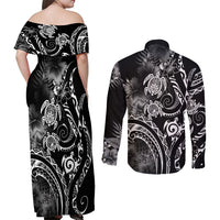 Aloha Hawaii Turtles Floral Couples Matching Off Shoulder Maxi Dress and Long Sleeve Button Shirt Obsidian Glaze LT7 - Polynesian Pride