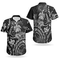 Aloha Hawaii Turtles Floral Couples Matching Puletasi and Hawaiian Shirt Obsidian Glaze LT7 - Polynesian Pride