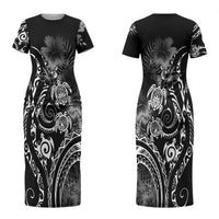 Aloha Hawaii Turtles Floral Couples Matching Short Sleeve Bodycon Dress and Long Sleeve Button Shirt Obsidian Glaze LT7 - Polynesian Pride