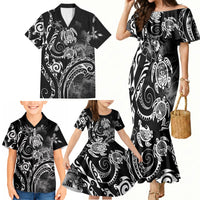 Aloha Hawaii Turtles Floral Family Matching Mermaid Dress and Hawaiian Shirt Obsidian Glaze LT7 - Polynesian Pride