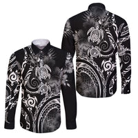 Aloha Hawaii Turtles Floral Family Matching Mermaid Dress and Hawaiian Shirt Obsidian Glaze LT7 Dad's Shirt - Long Sleeve Black - Polynesian Pride