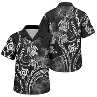 Aloha Hawaii Turtles Floral Family Matching Off The Shoulder Long Sleeve Dress and Hawaiian Shirt Obsidian Glaze LT7 Son's Shirt Black - Polynesian Pride