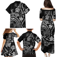 Aloha Hawaii Turtles Floral Family Matching Puletasi and Hawaiian Shirt Obsidian Glaze