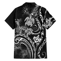 Aloha Hawaii Turtles Floral Family Matching Puletasi and Hawaiian Shirt Obsidian Glaze LT7 Dad's Shirt - Long Sleeve Black - Polynesian Pride