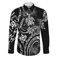 Aloha Hawaii Turtles Floral Family Matching Puletasi and Hawaiian Shirt Obsidian Glaze LT7 Daughter's Dress Black - Polynesian Pride