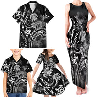 Aloha Hawaii Turtles Floral Family Matching Tank Maxi Dress and Hawaiian Shirt Obsidian Glaze LT7 - Polynesian Pride