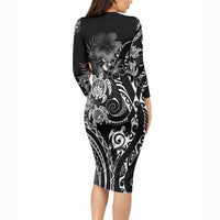 Aloha Hawaii Turtles Floral Long Sleeve Bodycon Dress Obsidian Glaze LT7 - Polynesian Pride