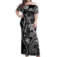 Aloha Hawaii Turtles Floral Off Shoulder Maxi Dress Obsidian Glaze