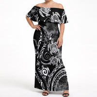 Aloha Hawaii Turtles Floral Off Shoulder Maxi Dress Obsidian Glaze LT7 Women Black - Polynesian Pride