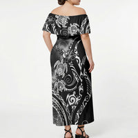 Aloha Hawaii Turtles Floral Off Shoulder Maxi Dress Obsidian Glaze LT7 - Polynesian Pride