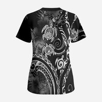 Aloha Hawaii Turtles Floral Scrub Top Obsidian Glaze