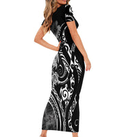 Aloha Hawaii Turtles Floral Short Sleeve Bodycon Dress Obsidian Glaze LT7 - Polynesian Pride
