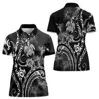 Aloha Hawaii Turtles Floral Women Polo Shirt Obsidian Glaze