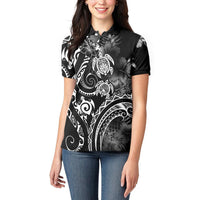 Aloha Hawaii Turtles Floral Women Polo Shirt Obsidian Glaze