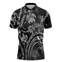 Aloha Hawaii Turtles Floral Zipper Polo Shirt Obsidian Glaze LT7 Black - Polynesian Pride
