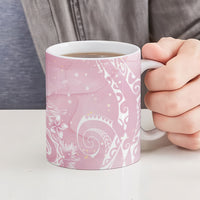 Aloha Hawaii Turtles Floral Ceramic Mug Pink Marbles Glaze
