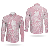 Aloha Hawaii Turtles Floral Couples Matching Off Shoulder Maxi Dress and Long Sleeve Button Shirt Pink Marbles Glaze LT7 - Polynesian Pride