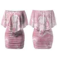 Aloha Hawaii Turtles Floral Couples Matching Off Shoulder Short Dress and Hawaiian Shirt Pink Marbles Glaze LT7 - Polynesian Pride