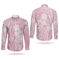 Aloha Hawaii Turtles Floral Couples Matching Puletasi and Long Sleeve Button Shirt Pink Marbles Glaze LT7 - Polynesian Pride